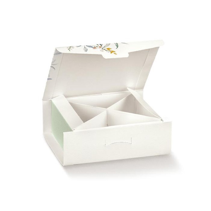 SCATOLA PORTACONFETTI IN CARTONCINO STAMPA BOTANIC 70X70X30 MM.